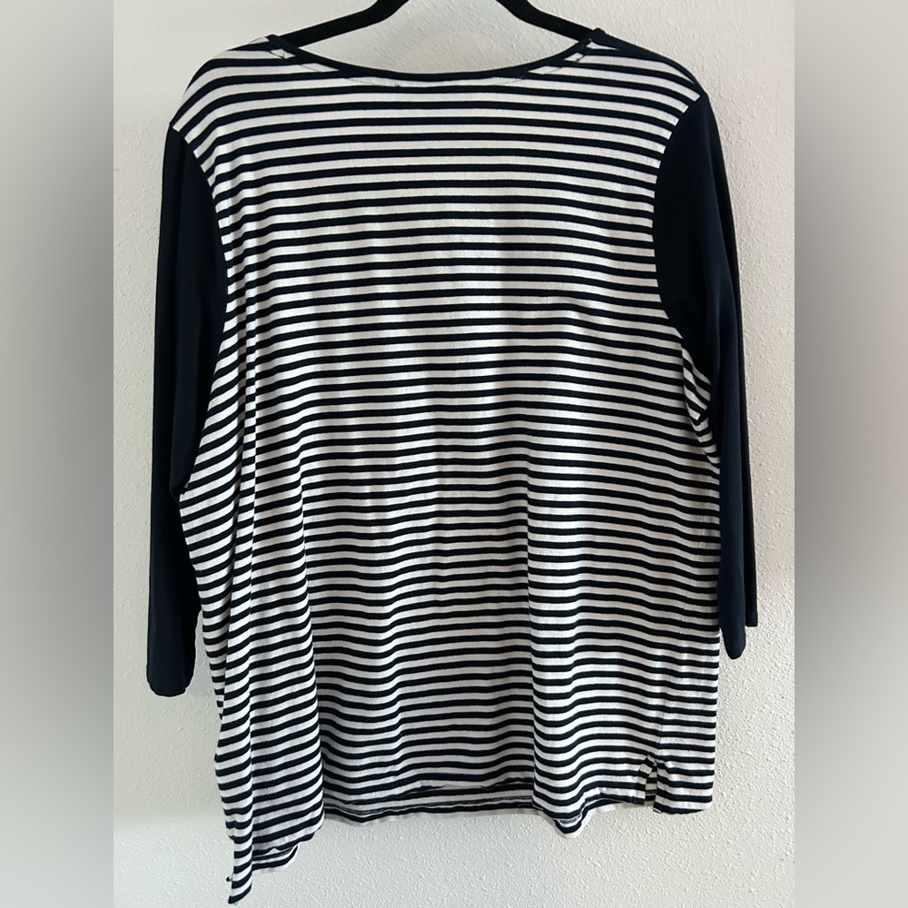 Jones New York Black & White Striped Long Sleeve Top - Picture 3 of 3
